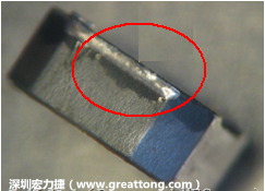 使用錫(Sn)鍍層的電源電感器(Power Inductors)，經(jīng)過推力測(cè)試后，其焊點(diǎn)還保留在零件的端點(diǎn)上，所以推力比較高。