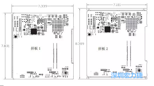 如圖11所示在兩種拼板中PCB單元的邊條位置不同，拼板1中邊條在長邊方向，而拼板2中邊條在短邊方向-深圳宏力捷