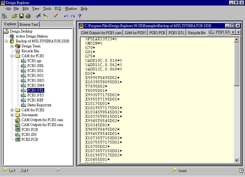 要檢查各Gerber輸出文件，則在瀏覽器中打開CAM Output for PCB1，即可看到一系列Gerber輸出文件。