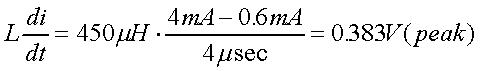 舉例來(lái)說(shuō)，一個(gè)閘在"ON"而載有4mA的電流時(shí)，突然開(kāi)關(guān)切到"OFF"且現(xiàn)在載有0.6mA的電流，假設(shè)開(kāi)關(guān)時(shí)間為4msec，載有450mH的電感信號(hào)的導(dǎo)體，此時(shí)所產(chǎn)生的電壓突波為