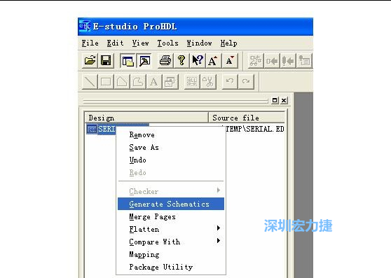 4．右鍵點(diǎn)擊 Serial.EDF 文件，選擇 Generate Schamatics：
