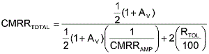 方程式1是從理想運算放大器的CMRR等式中匯出，其中CMRRAMP被假定為非常大(無窮大)。