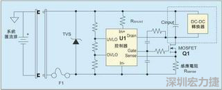 圖1：一個(gè)簡單的-48V熱插拔電路。