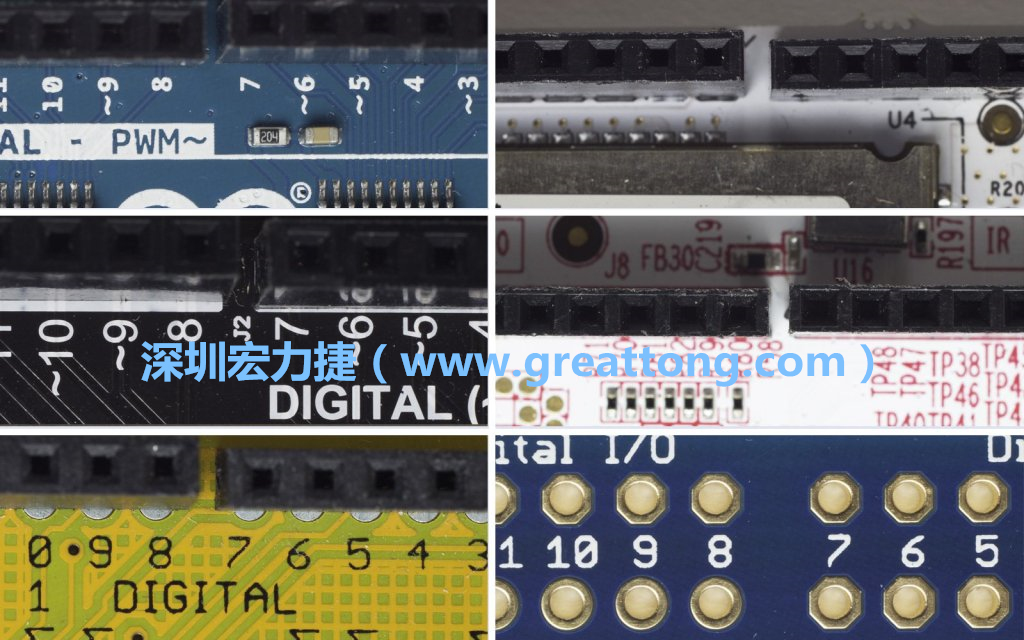 各種不同尺寸的Arduino上第7、8腳位的間距。