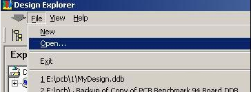 打開Protel 99 SE，點擊File菜單選擇“Open”打開需轉(zhuǎn)換的文件